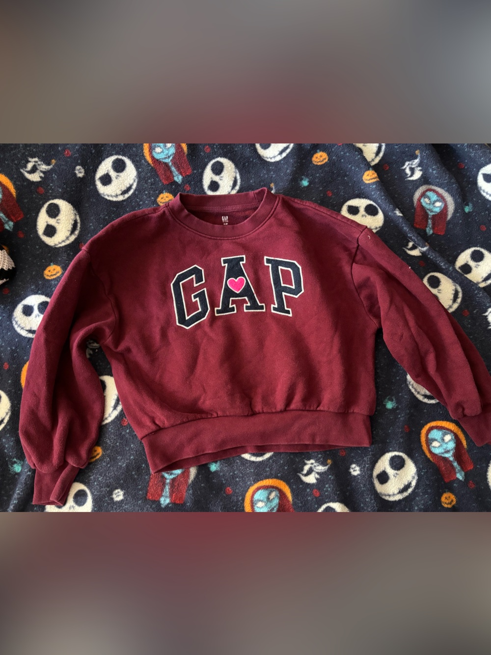 GAP Girls Burgundy Cropped Sweatshirt with Logo and Heart
